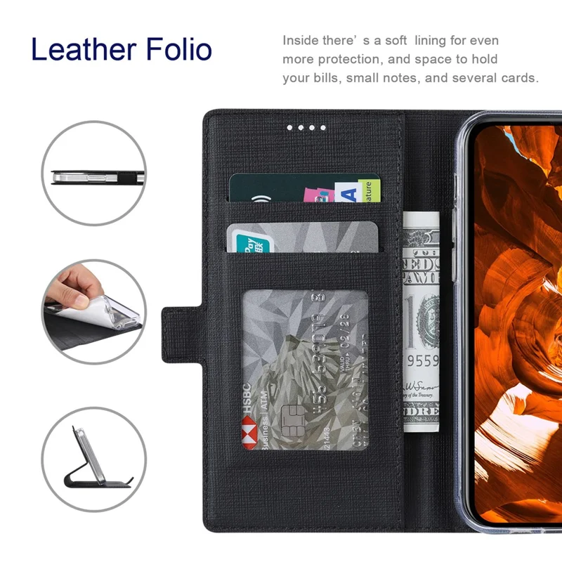 Série VILI DMK pour étui de téléphone Samsung Galaxy S25 avec support et portefeuille en cuir - Noir