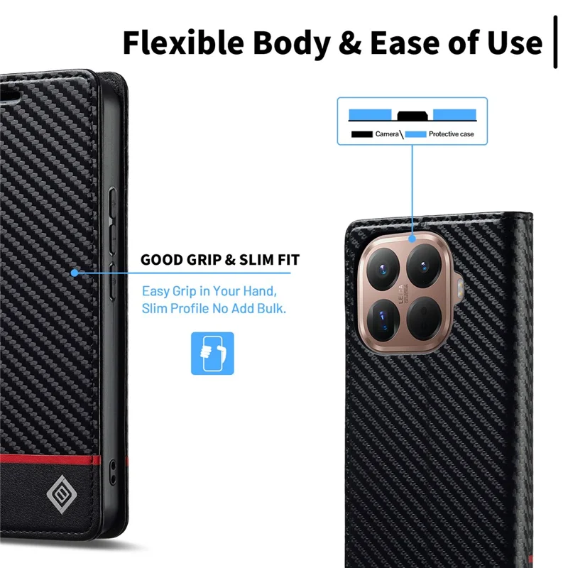 LC.IMEEKE til Xiaomi 15T Pro tegnebogstilfælde med kulfiberstruktur, lædertilfælde - vandret stribet