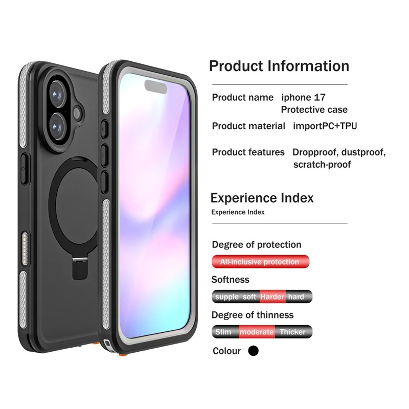 REDPEPPER Для iPhone 17 IP68 Водонепроницаемый чехол совместимый с MagSafe Подставка Чехол для телефона