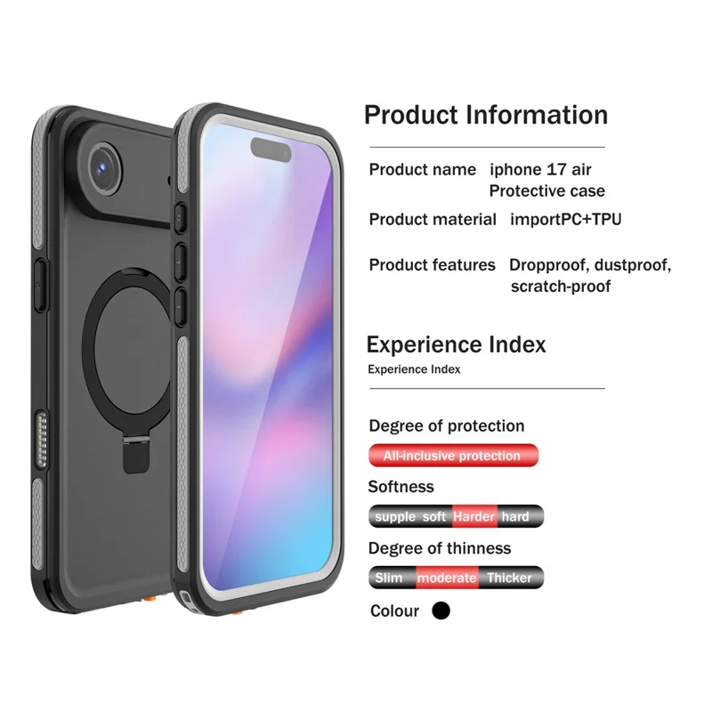 REDPEPPER Wasserdichte Hülle für iPhone Air mit IP68-Zertifizierung, MagSafe-kompatibel, mit Ständer und Rückseite