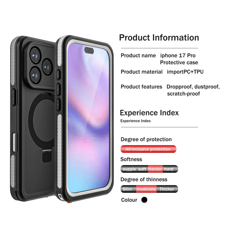 REDPEPPER Für iPhone 17 Pro IP68 Wasserdichte Hülle Kompatibel mit MagSafe Ständer Telefonrückseite