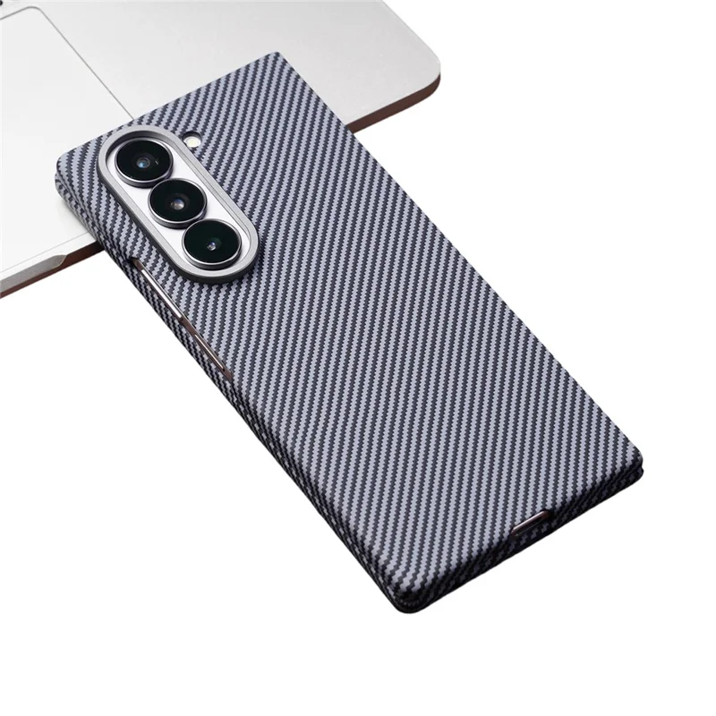 For Samsung Galaxy Z Fold5 5G Magnetic Case Carbon Fiber Texture PC Phone Cover with Tempered Glass Film - Grey