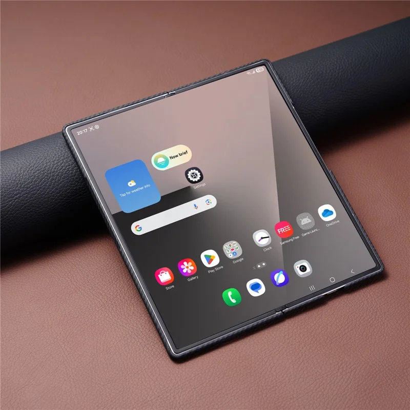 For Samsung Galaxy Z Fold5 5G Magnetic Case Carbon Fiber Texture PC Phone Cover with Tempered Glass Film - Grey