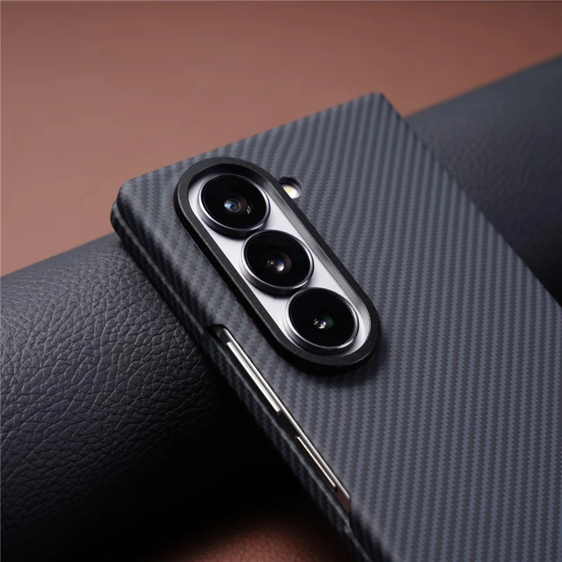 For Samsung Galaxy Z Fold5 5G Magnetic Case Carbon Fiber Texture PC Phone Cover with Tempered Glass Film - Grey