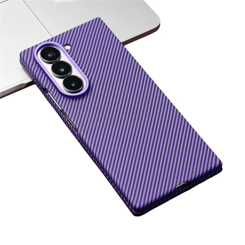 For Samsung Galaxy Z Fold6 5G Magnetic Case Carbon Fiber Texture PC Phone Cover with Tempered Glass Film - Purple