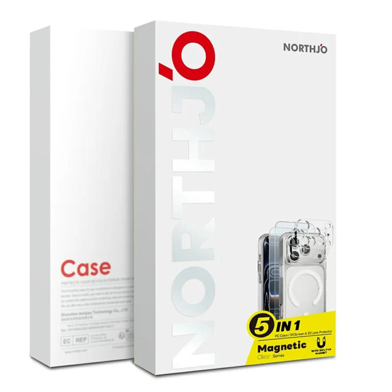NORTHJO 5 in 1 Set for iPhone 16 Magnetic Case PC + TPU Phone Cover with 2 Front Screen Protector + 2 Lens Film