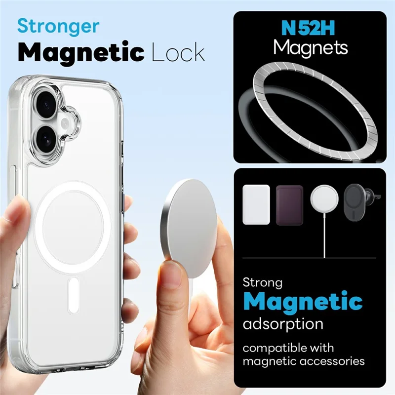 NORTHJO 5 in 1 Set for iPhone 16 Plus Magnetic Case PC + TPU Phone Cover with 2 Front Screen Protector + 2 Lens Film