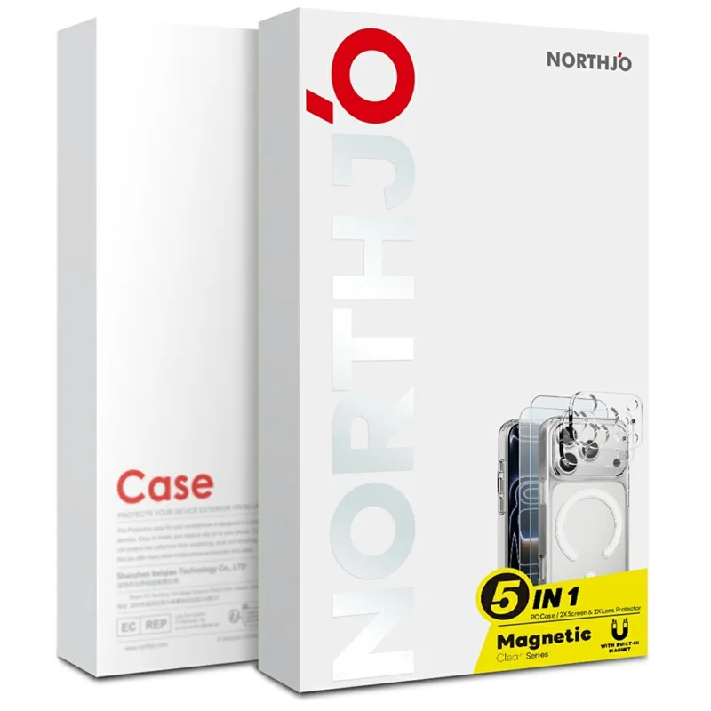 NORTHJO 5 in 1 Set for iPhone 16 Plus Magnetic Case PC + TPU Phone Cover with 2 Front Screen Protector + 2 Lens Film