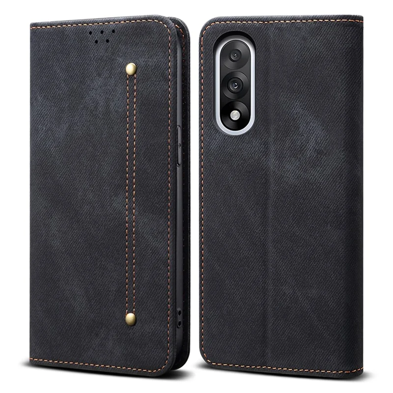 Per OnePlus Nord 5 5G Custodia Tessuto Jeans Texture Anti-Graffio Custodia Telefonica in Pelle con Supporto - Nero