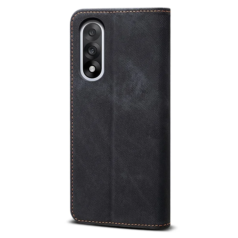 Per OnePlus Nord 5 5G Custodia Tessuto Jeans Texture Anti-Graffio Custodia Telefonica in Pelle con Supporto - Nero