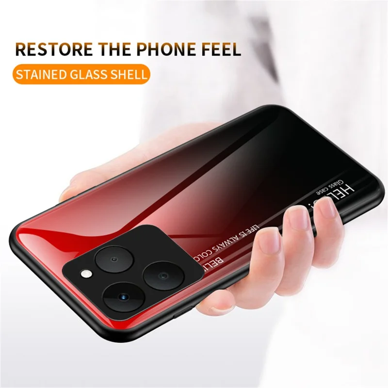 For Realme 15T 5G Case Anti-Scratch Tempered Glass + PC + TPU Phone Cover - Gradient Pink Blue