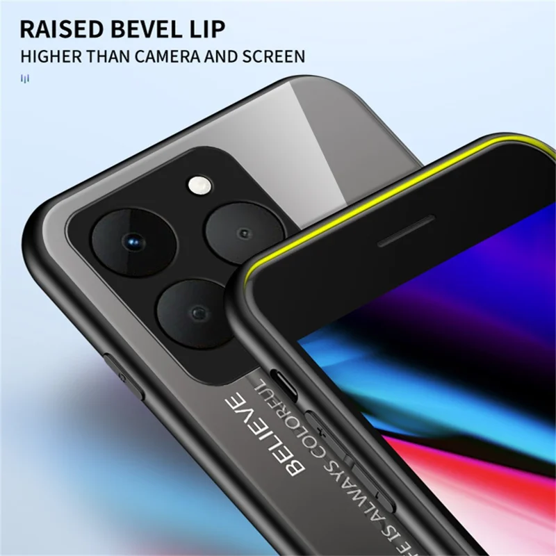 For Realme 15T 5G Case Anti-Scratch Tempered Glass + PC + TPU Phone Cover - Gradient Pink Blue