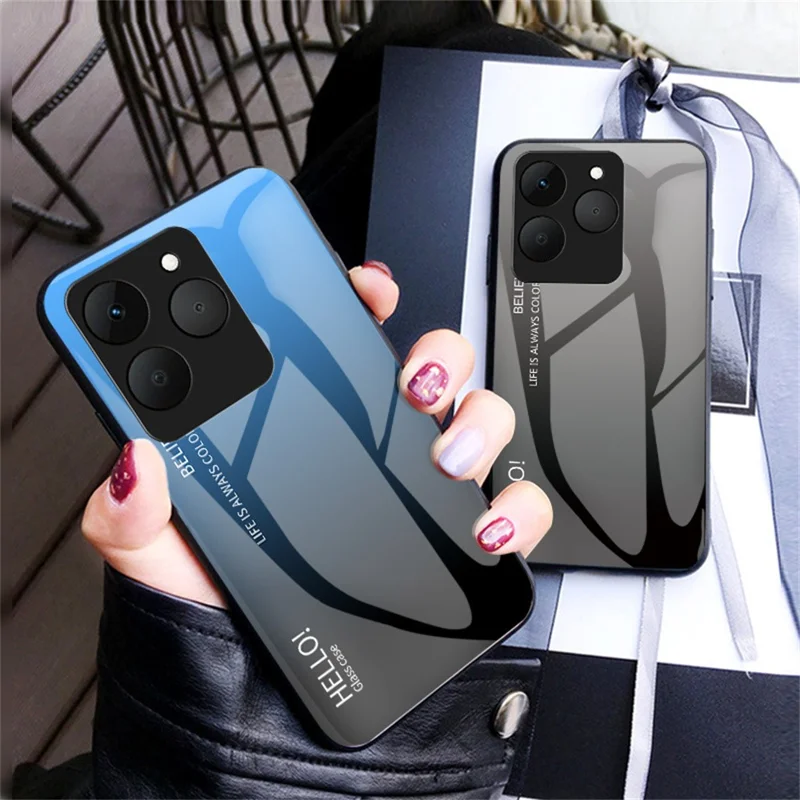 For Realme 15T 5G Case Anti-Scratch Tempered Glass + PC + TPU Phone Cover - Gradient Pink Blue