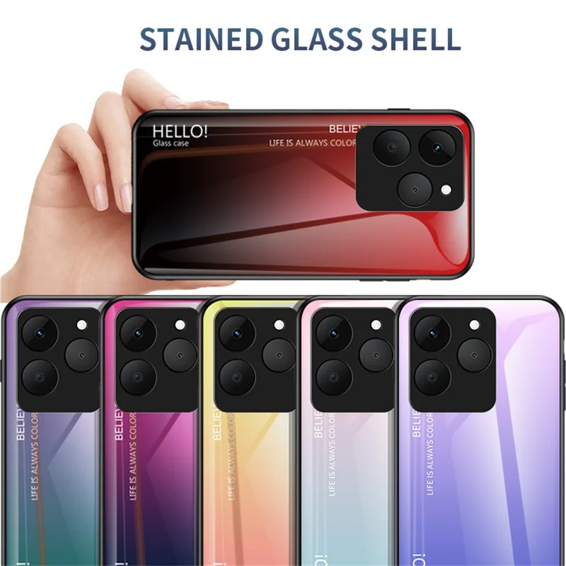 For Realme 15T 5G Case Anti-Scratch Tempered Glass + PC + TPU Phone Cover - Gradient Pink Blue