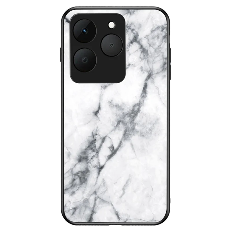 For Realme 15T 5G Case Marble Pattern Tempered Glass + PC + TPU Protective Phone Cover - White Marble