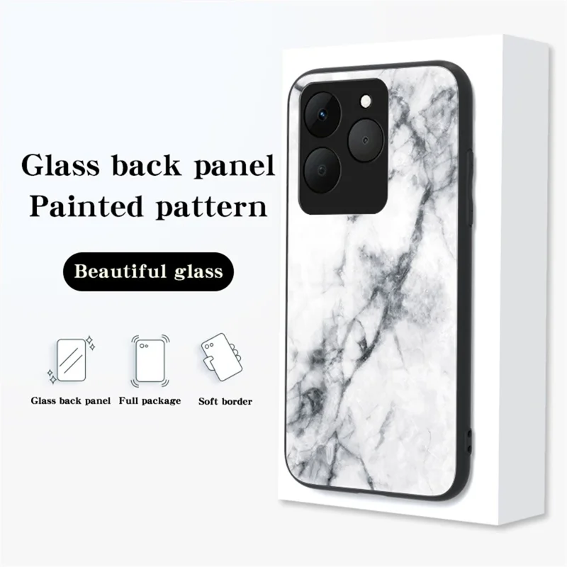 For Realme 15T 5G Case Marble Pattern Tempered Glass + PC + TPU Protective Phone Cover - White Marble