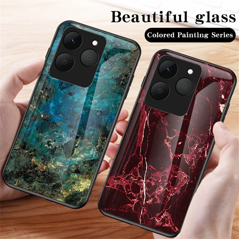 For Realme 15T 5G Case Marble Pattern Tempered Glass + PC + TPU Protective Phone Cover - White Marble