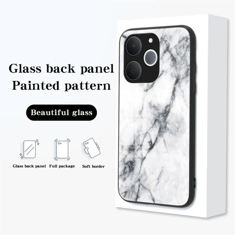 For Realme C71 4G  /  Note 70 4G Case Marble Pattern Tempered Glass + PC + TPU Protective Phone Cover - White Marble