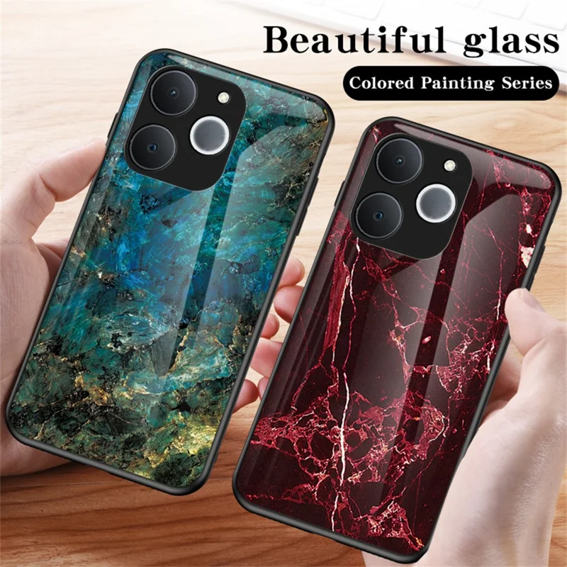 For Realme C71 4G  /  Note 70 4G Case Marble Pattern Tempered Glass + PC + TPU Protective Phone Cover - White Marble