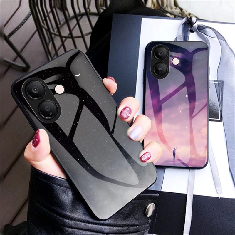لـ vivo V60 Lite 5G / 4G غطاء هاتف بتصميم سماء الليل المليئة بالنجوم - نمط النجم والهلال