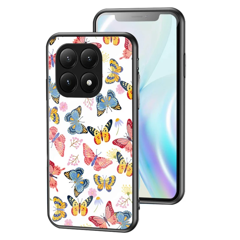 Xiaomi 15T Pro Hülle Schmetterlingsmuster TPU + Gehärtetes Glas Schutzhülle - Farbiger Schmetterling