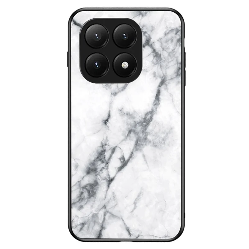 For Xiaomi 15T Pro Case Marble Pattern Tempered Glass + PC + TPU Protective Phone Cover - White Marble