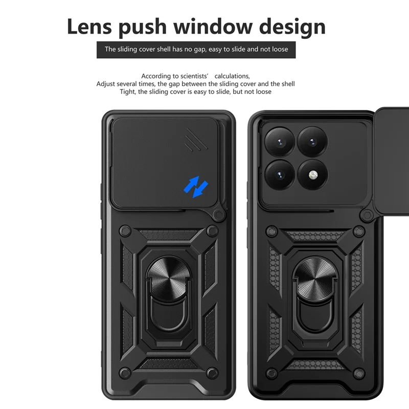 Telefoonhoesje voor Xiaomi 15T met schuifbare cameraflip PC + TPU met standaard - Zwart