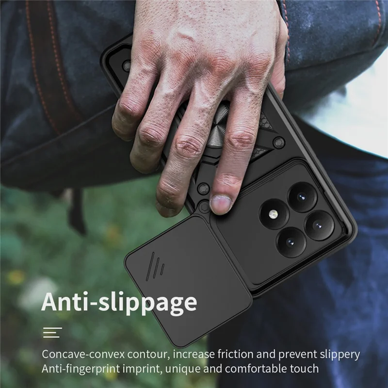Telefoonhoesje voor Xiaomi 15T met schuifbare cameraflip PC + TPU met standaard - Zwart