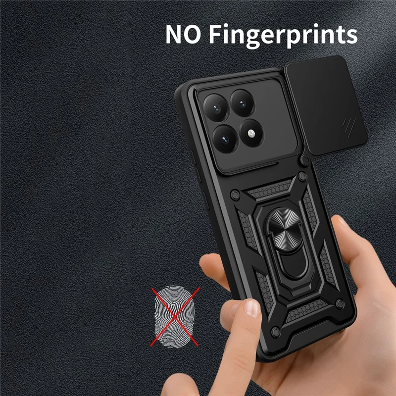 Telefoonhoesje voor Xiaomi 15T met schuifbare cameraflip PC + TPU met standaard - Zwart