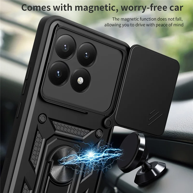 Telefoonhoesje voor Xiaomi 15T met schuifbare cameraflip PC + TPU met standaard - Zwart