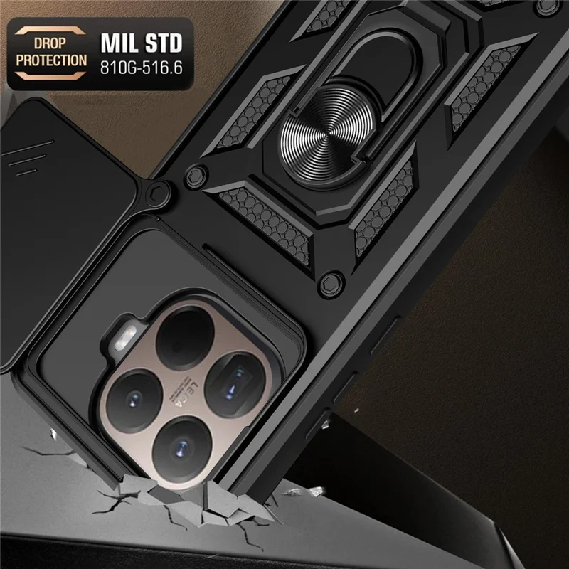 Telefoonhoesje voor Xiaomi 15T Pro met draaibare cameraafdekking PC + TPU met standaard - Zwart