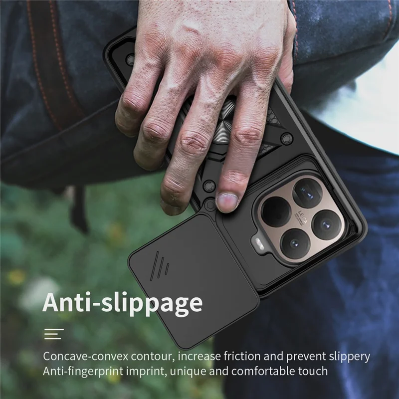 Telefoonhoesje voor Xiaomi 15T Pro met draaibare cameraafdekking PC + TPU met standaard - Zwart