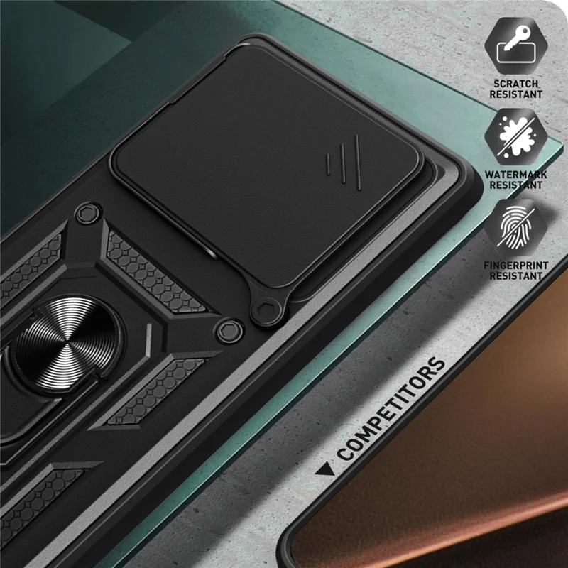 Telefoonhoesje voor Xiaomi 15T Pro met draaibare cameraafdekking PC + TPU met standaard - Zwart