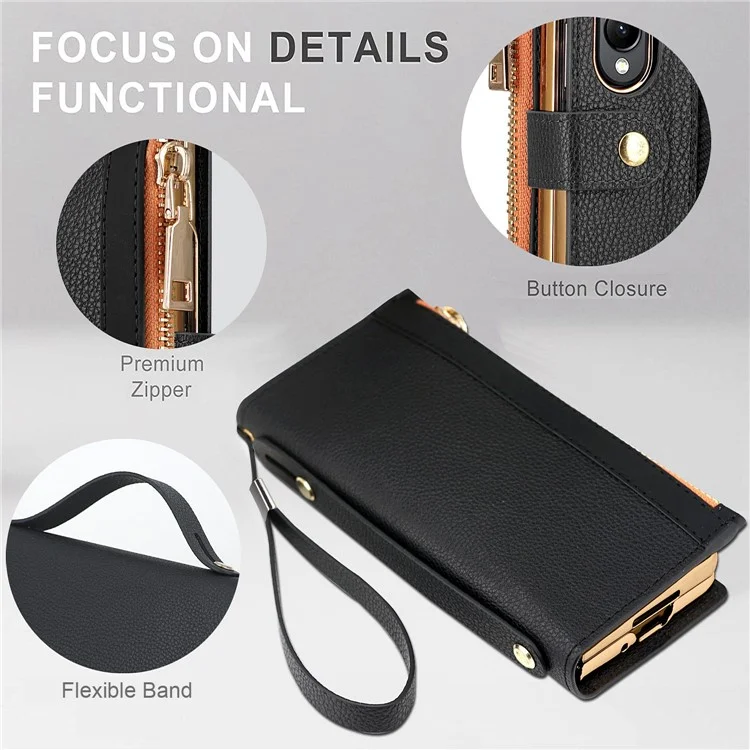 Pour Samsung Galaxy Z Fold4 5G RFID Blocking PU Leather Zipper Wallet Phone Case Button Closure Stand Cover avec Grip Strap et Wrist Strap - Vert