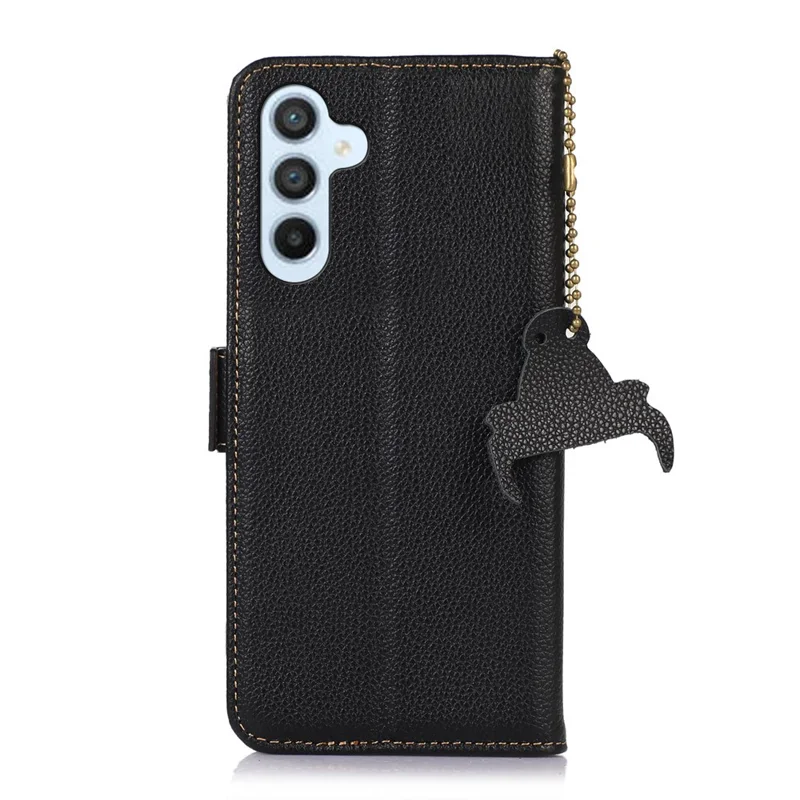 For Samsung Galaxy S26 Case RFID Blocking Textured Genuine Cow Leather Phone Cover - Black