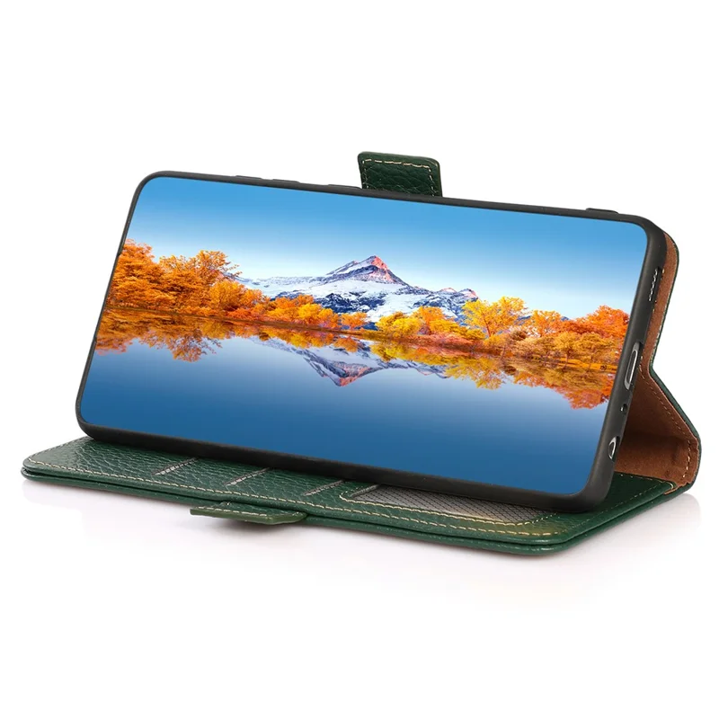 KHAZNEH for Samsung Galaxy S26 Phone Case Genuine Cow Leather Cover RFID Blocking - Green