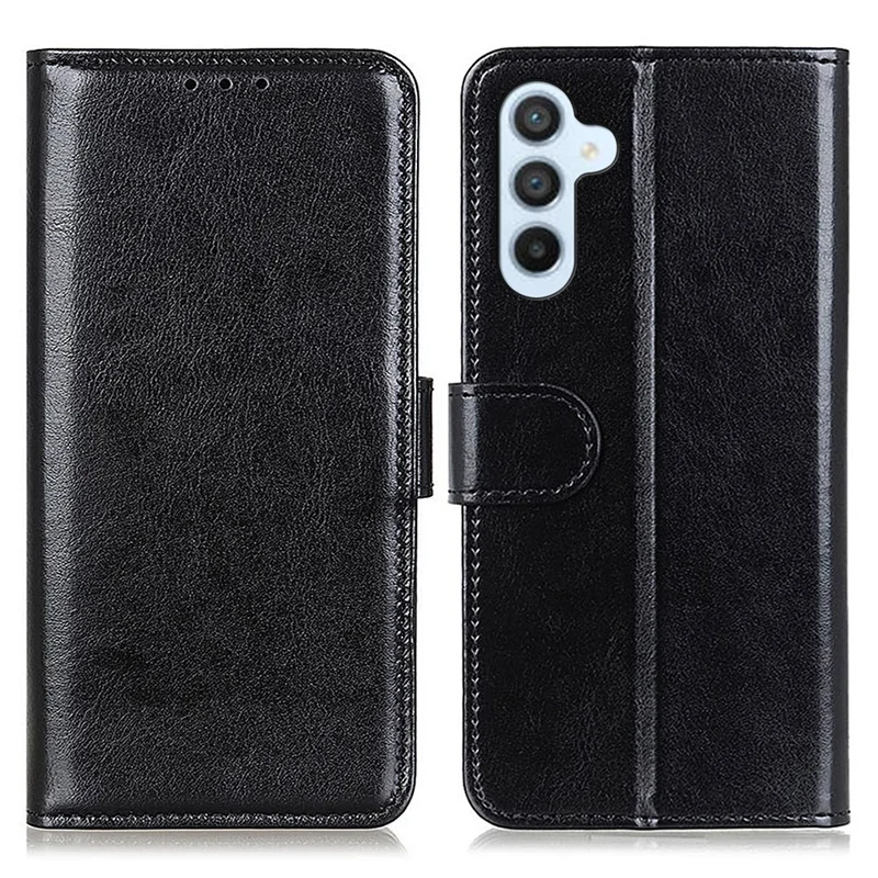 For Samsung Galaxy S26 Case Crazy Horse Texture PU Leather Phone Stand Cover - Black