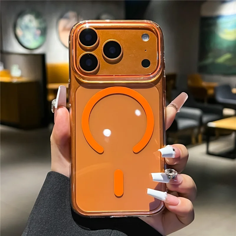 For iPhone 17 Pro Case Compatible with MagSafe Ultra Thin Clear PC Phone Back Cover - Orange