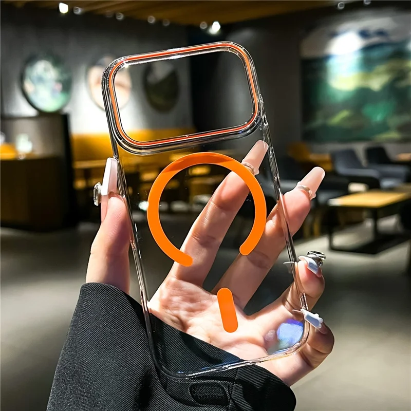 For iPhone 17 Pro Case Compatible with MagSafe Ultra Thin Clear PC Phone Back Cover - Orange