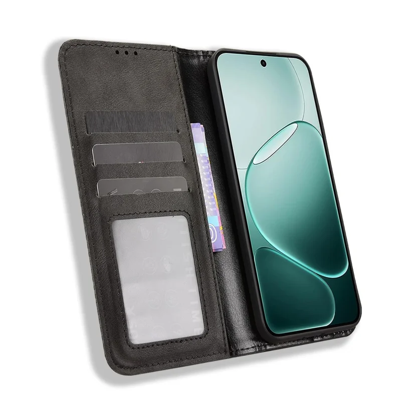 Futera skórzana na Oppo A6 Pro 4G / A6 Pro 5G / F31 5G, etui portfel z funkcją podpórki, retro faktura, pokrywa na telefon - Czarny