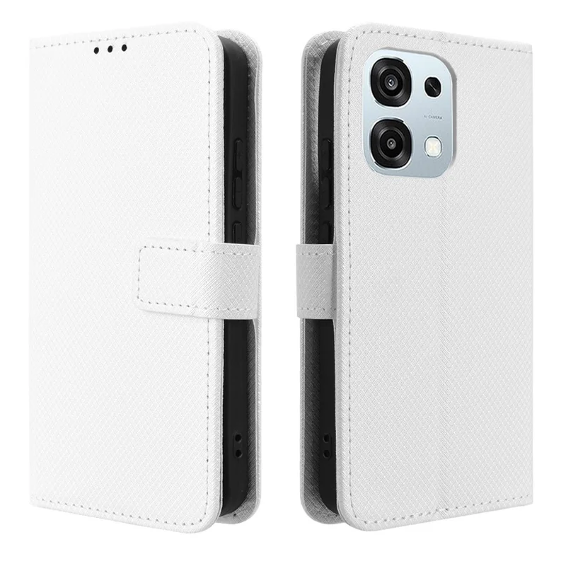 Leather Wallet Case for Oppo A6 Pro 4G / A6 Pro 5G / F31 5G Diamond Texture Phone Cover with Strap - White