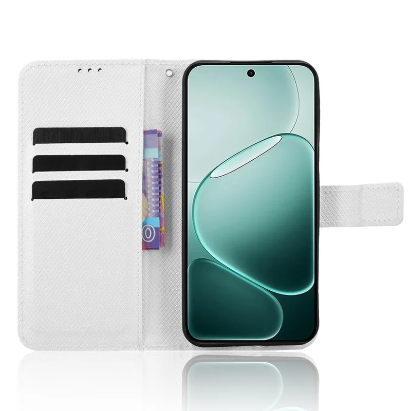 Leather Wallet Case for Oppo A6 Pro 4G / A6 Pro 5G / F31 5G Diamond Texture Phone Cover with Strap - White