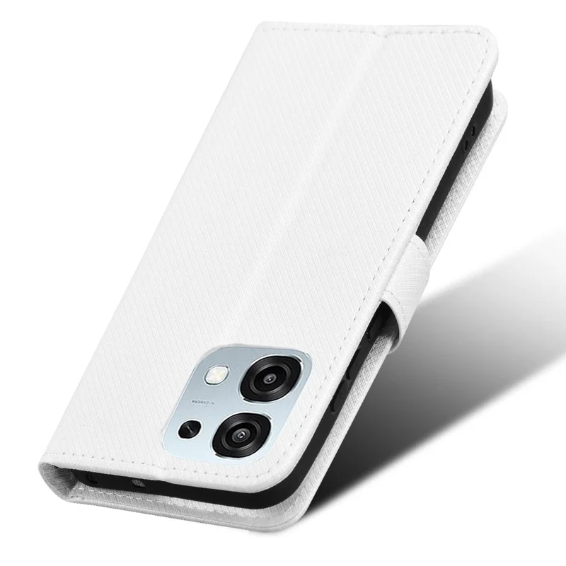 Leather Wallet Case for Oppo A6 Pro 4G / A6 Pro 5G / F31 5G Diamond Texture Phone Cover with Strap - White