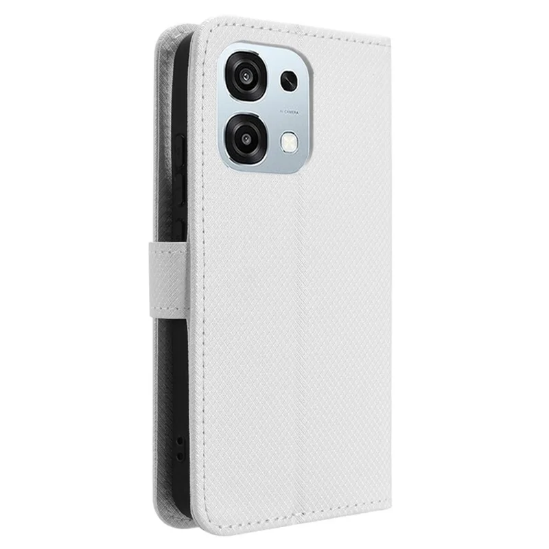 Leather Wallet Case for Oppo A6 Pro 4G / A6 Pro 5G / F31 5G Diamond Texture Phone Cover with Strap - White