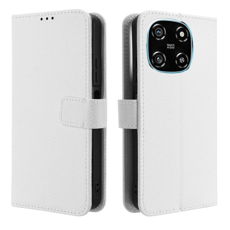 Futerał skórzany typu portfel z paskiem i diamentowym wzorem na telefon Blackview Color 6 – Biały