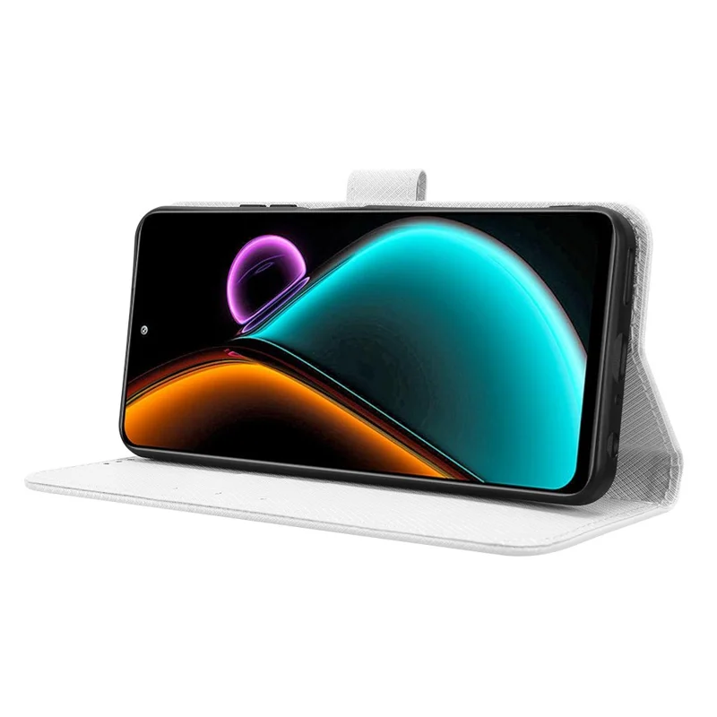 Futerał skórzany typu portfel z paskiem i diamentowym wzorem na telefon Blackview Color 6 – Biały