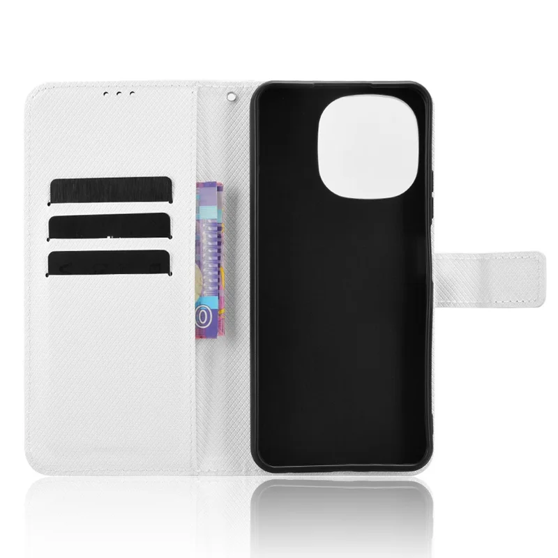 Futerał skórzany typu portfel z paskiem i diamentowym wzorem na telefon Blackview Color 6 – Biały