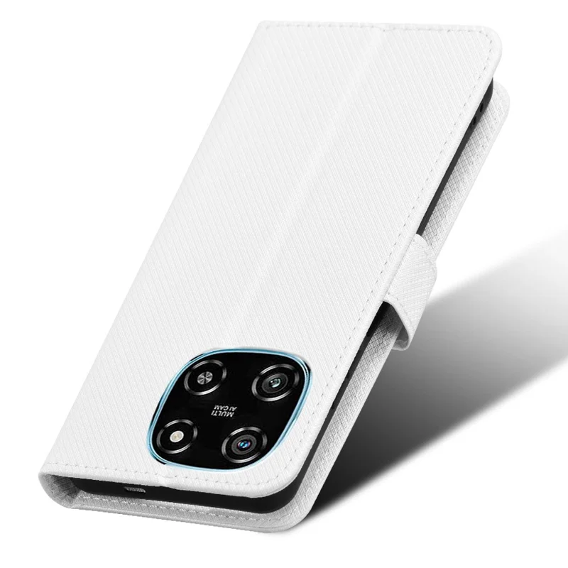 Futerał skórzany typu portfel z paskiem i diamentowym wzorem na telefon Blackview Color 6 – Biały