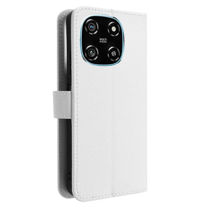 Futerał skórzany typu portfel z paskiem i diamentowym wzorem na telefon Blackview Color 6 – Biały