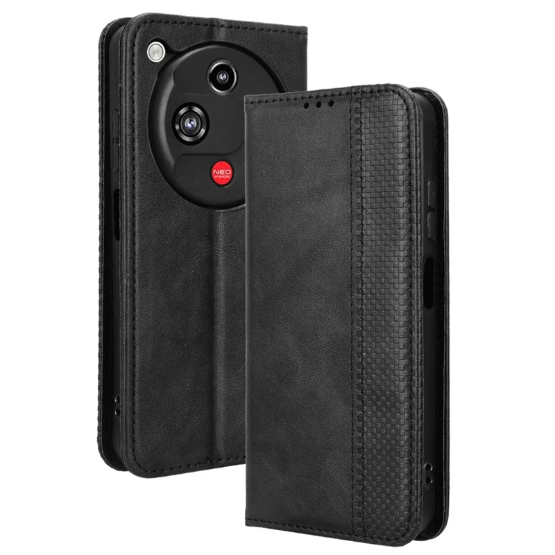 Til ZTE nubia Focus 2 5G Læderetui Wallet Ståplade Retrostruktur Telefonbeskyttelse - Sort